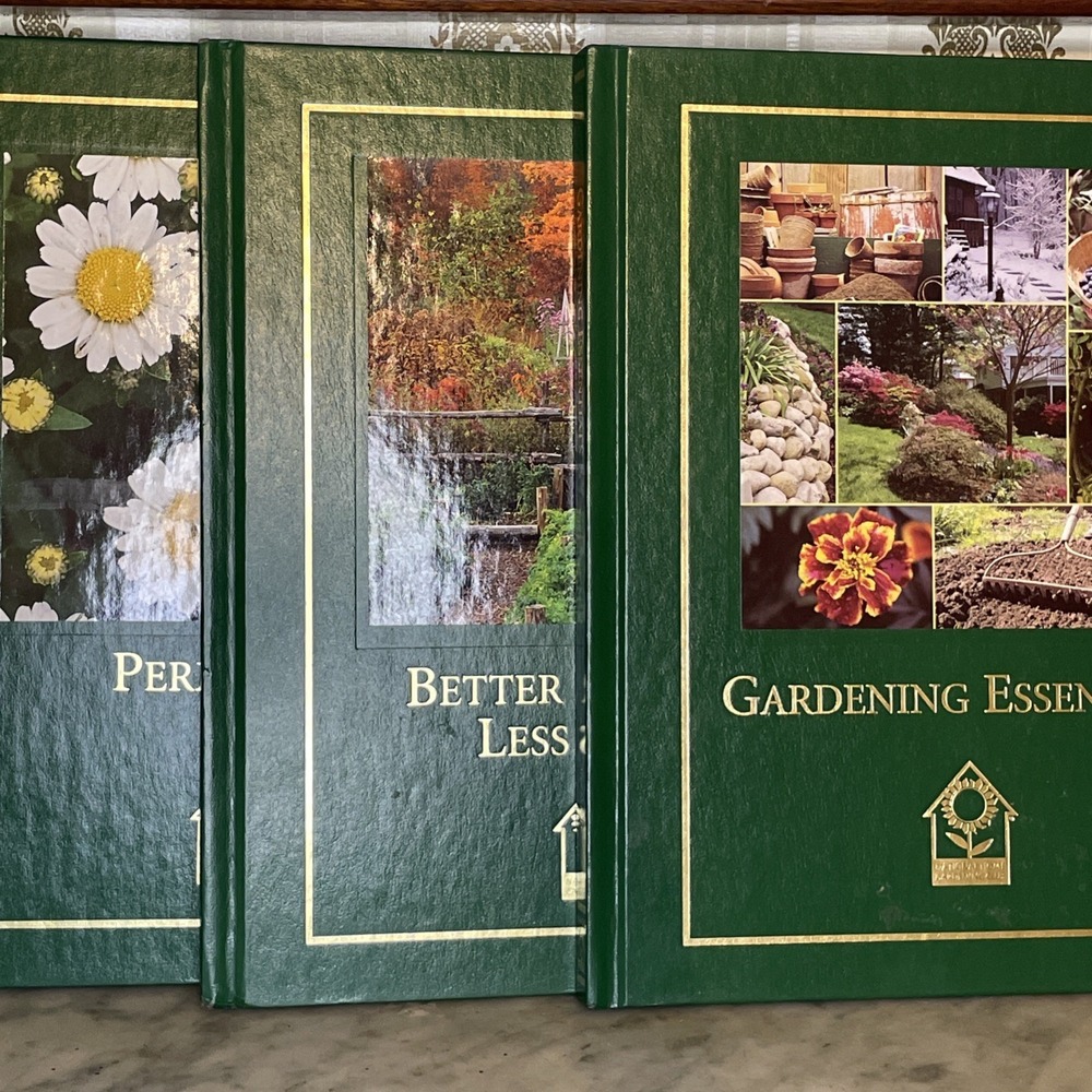 National Home Gardening Club Hardcover 3 Books Perennials, Less Work, Essentials